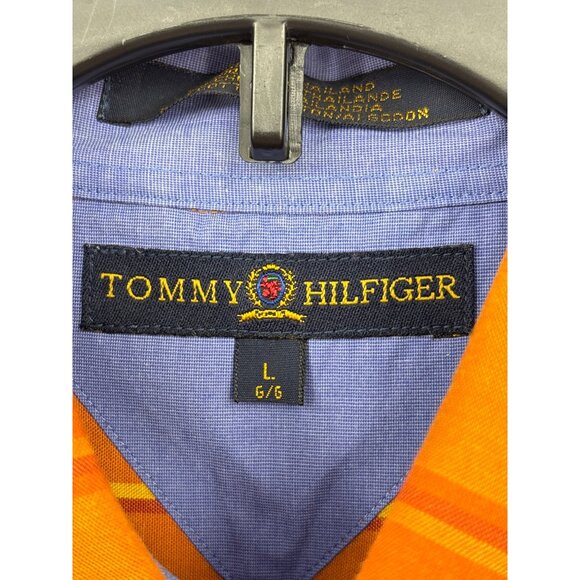 Tommy Hilfiger Mens Plaid Button Down Cotton Shirt Orange Large - Picture 3 of 4